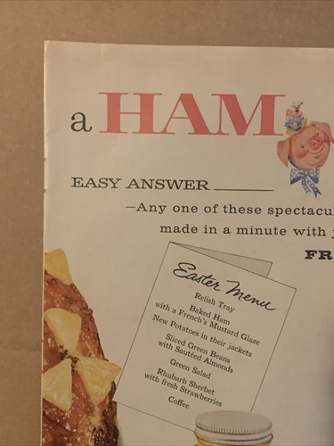 1957 French's Mustard Easter Ham PRINT AD Recipes 4 Great Glazes Menu VTG 1950s - Picture 8 of 11