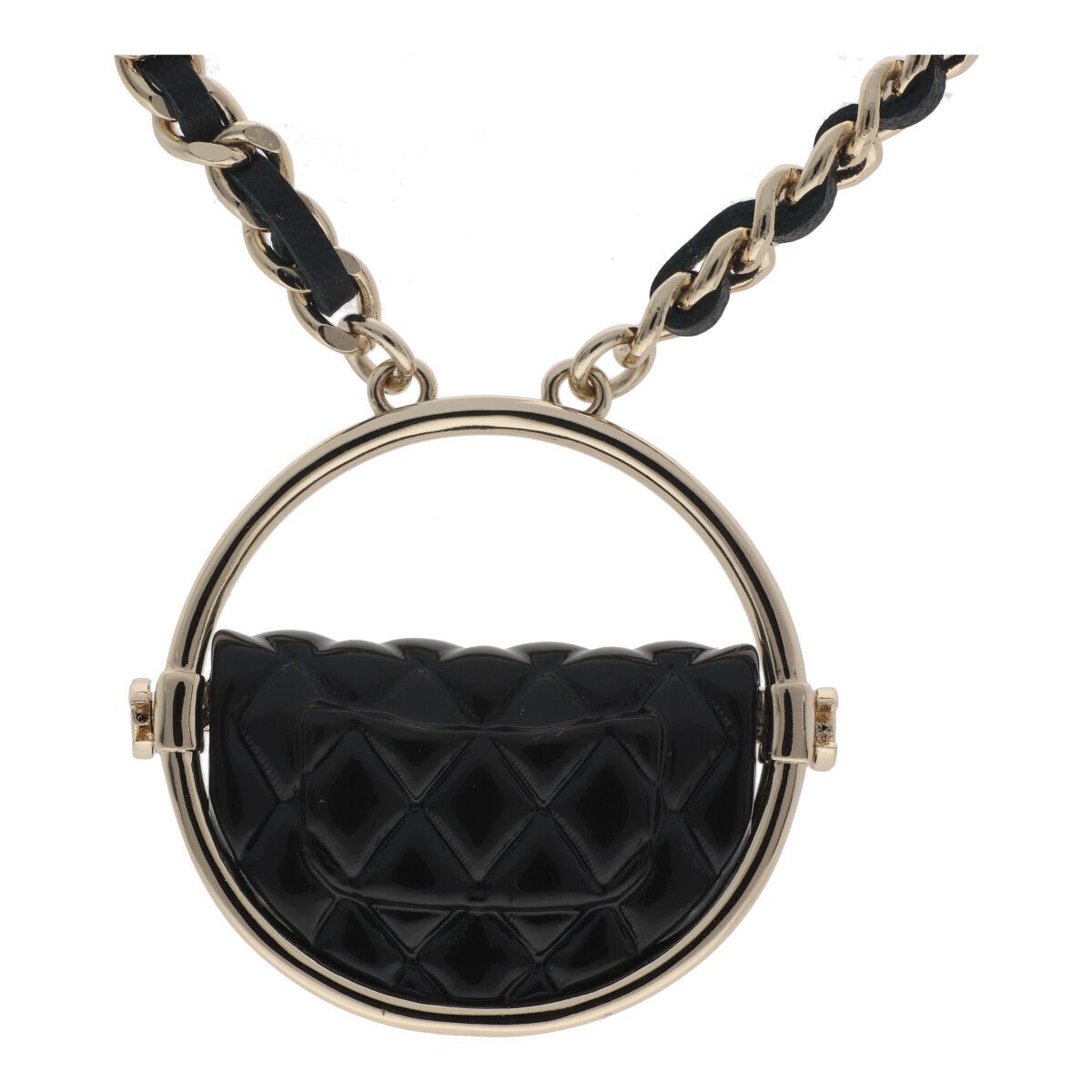 AUTH CHANEL BROOCH B23C COCO MARK MATELASSE BAG LEATHER NECKLACE