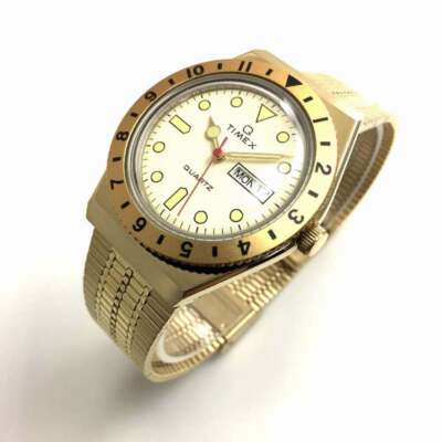 Timex TW2V18700 Men's Q Reissue Diver Style Day-Date Gold-Tone
