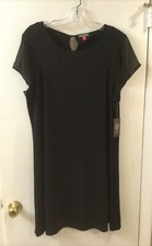 Vince Camuto Black Jersey Dress Sheer Neckline Short Sleeve XL Elegant