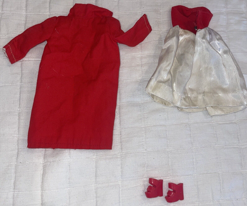 Robe velours satiné blanc flamme soie vintage années 60 main rouge manteau plateforme chaussures - Photo 10/10