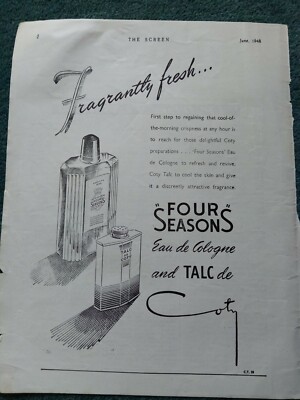 Sk4 Ephemera 40er Jahre Werbung Four Seasons Eau de Cologne Coty 