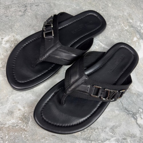 Louis Vuitton Thong Sandals Logo Black Leather 9 LV or 10 US or 43 EUR - Picture 3 of 21
