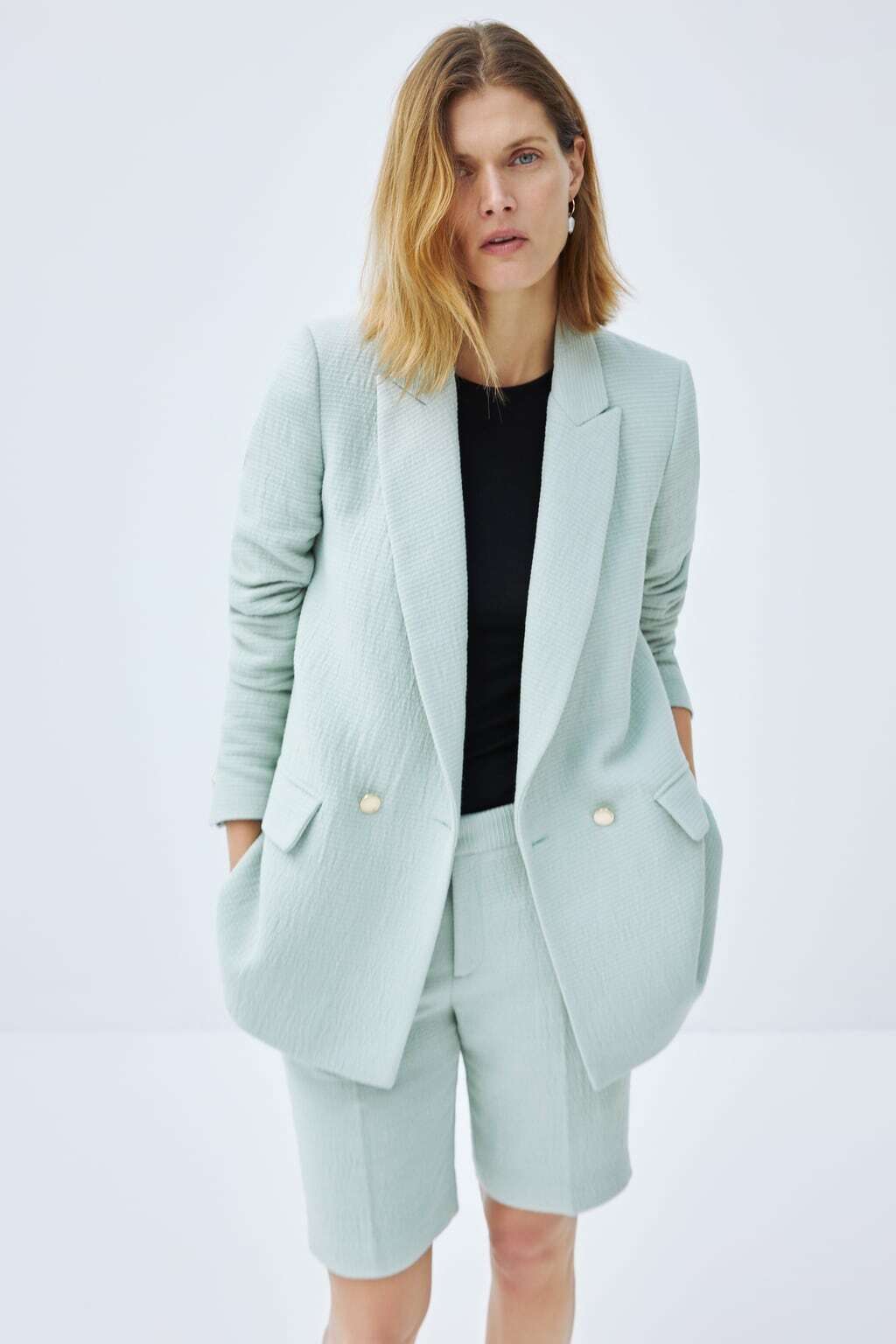 NWT NEW ZARA TEXTURED WEAVE BLAZER Oversize Mint Color Size S REF: 2014/675 /512 image 2