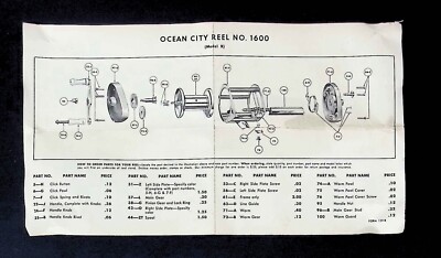 Ocean City Reels NO. 1600 Parts List True Temper | eBay