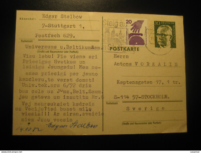 STUTTGART 1972 To Sweden Get Out Get Off In Stuttgart Cancel Postal Stationery C