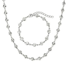 Fashion Jewelry Sets Necklace  Bracelet Women Stainless Steel Chain Heart Links