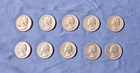 lot of 10  Washington Quarters 1960 - 1964 90% silver in circulated condition