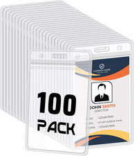 100 Pack Vertical ID Card Badge Holder Clear Plastic Sealable Waterproof Zip Nam