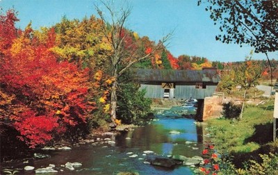 Johnson VT Vermont, Old Covered Bridge, Fall Foliage, Vintage Postcard