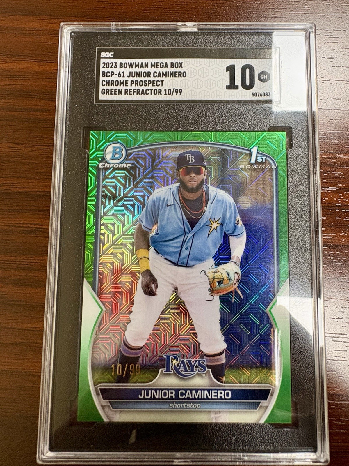 2023 1st Bowman Chrome Junior Caminero Prospect Green Mojo /99 #BCP-162 Card