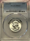 1942 D PCGS MS 63 Silver Washington Quarter Dollar - Low Mintage - Comb Shipping