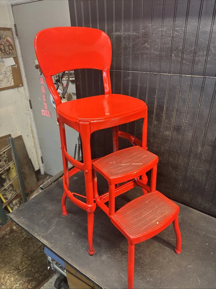 Primitive Century Cosco Retro Style Farmhouse Counter Chair/Step Stool Red - Image 2 of 4