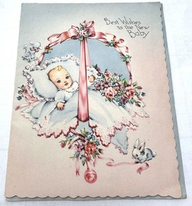 "Best Wishes to the New Baby" 1940's Vintage Marchant Greeting Card USA UNUSED