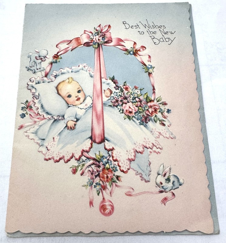 "Best Wishes to the New Baby" 1940's Vintage Marchant Greeting Card USA UNUSED