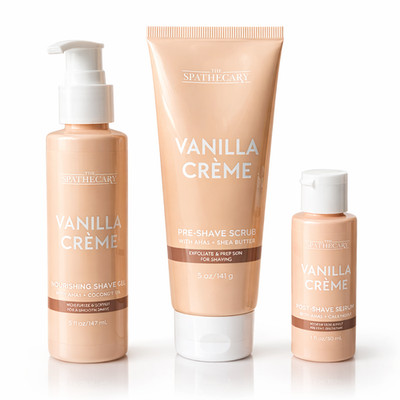 Spathecary Vanilla Crème Shave Trio Scrub Oil Serum Smooth Skin Set