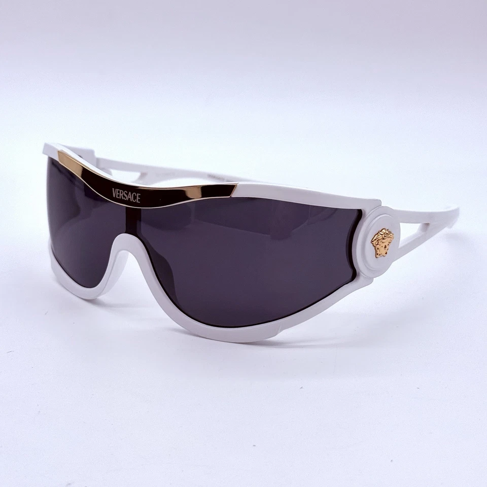 Versace 4475 314/87 White Plastic Shield Sunglasses With Black Lens