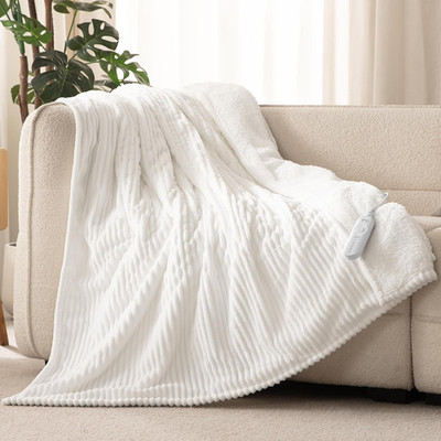 Electric Heated Throw Blanket 50x60 White Flannel Sherpa 5 Heat Levels