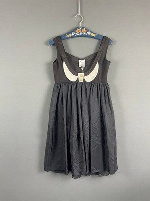 Louis De Gama Womens Ruffle Drop Tank Dress Size M Black Sleeveless Scoop Neck
