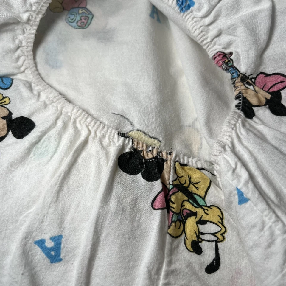Folha de berço Dundee vintage Disney bebês Mickey Mouse ABC Donald Minnie EUA - Imagem 4 de 4