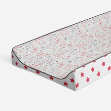 Baseball Red/Grey Muslin Quilted Changing Pad Cover