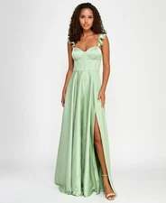 B Darlin Juniors' Satin Sweetheart Ruffle-Strap Gown - Sage - 11/12