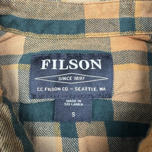 CC Filson Scout Shirt Mens Small Flannel Green Gold Plaid Cotton Pockets - Picture 3 of 8