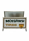 Vintage 1950s Mohawk Tires Metal Tire Stand Sign Double Sided Gas Oil Display