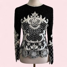 Vintage Crystal Evening Wear Beaded Silk Top Medium