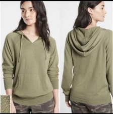 Athleta Women  s Evergreen Hooded Knit Sweater Olive Green Casual Pullover Sz S