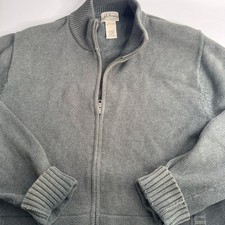 Vintage LL Bean Full Zip Cardigan Sweater Mens Medium Gray Cotton Grandpa