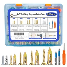 520PCS Self Drilling Drywall Anchors with Screws Kit5-Sizes Metal Expansion B...