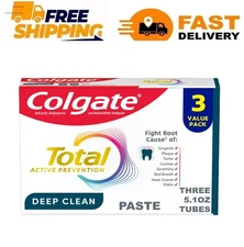 Colgate Total Active Prevention Deep Clean Toothpaste, Mint, 3 Pack, 5.1 oz
