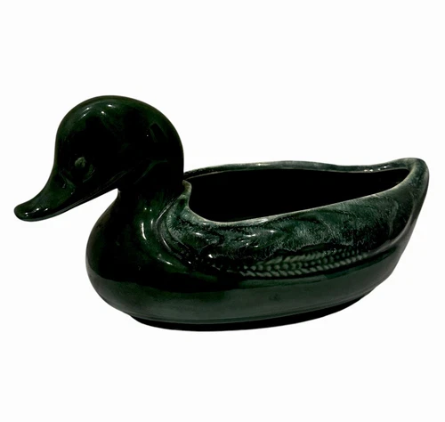 Vintage Hull Duck Planter Green Drip Glaze - 10" Ceramic USA - Vintage Ceramic