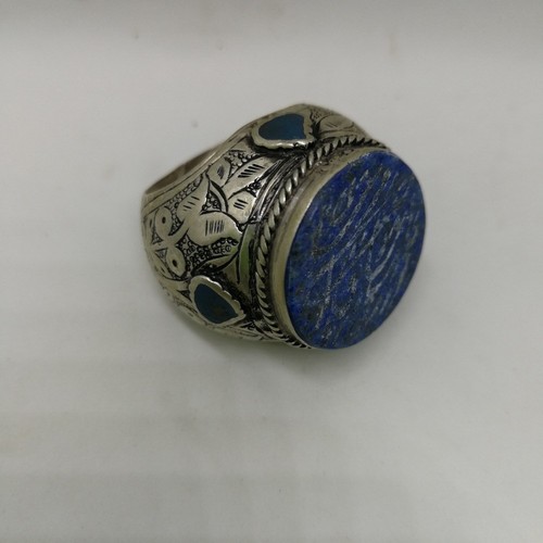 Anillos islámicos 925 Plata de ley Lapislázuli Hombres Árabe musulmán Bendice R25 الإسلامية - Imagen 5 de 6