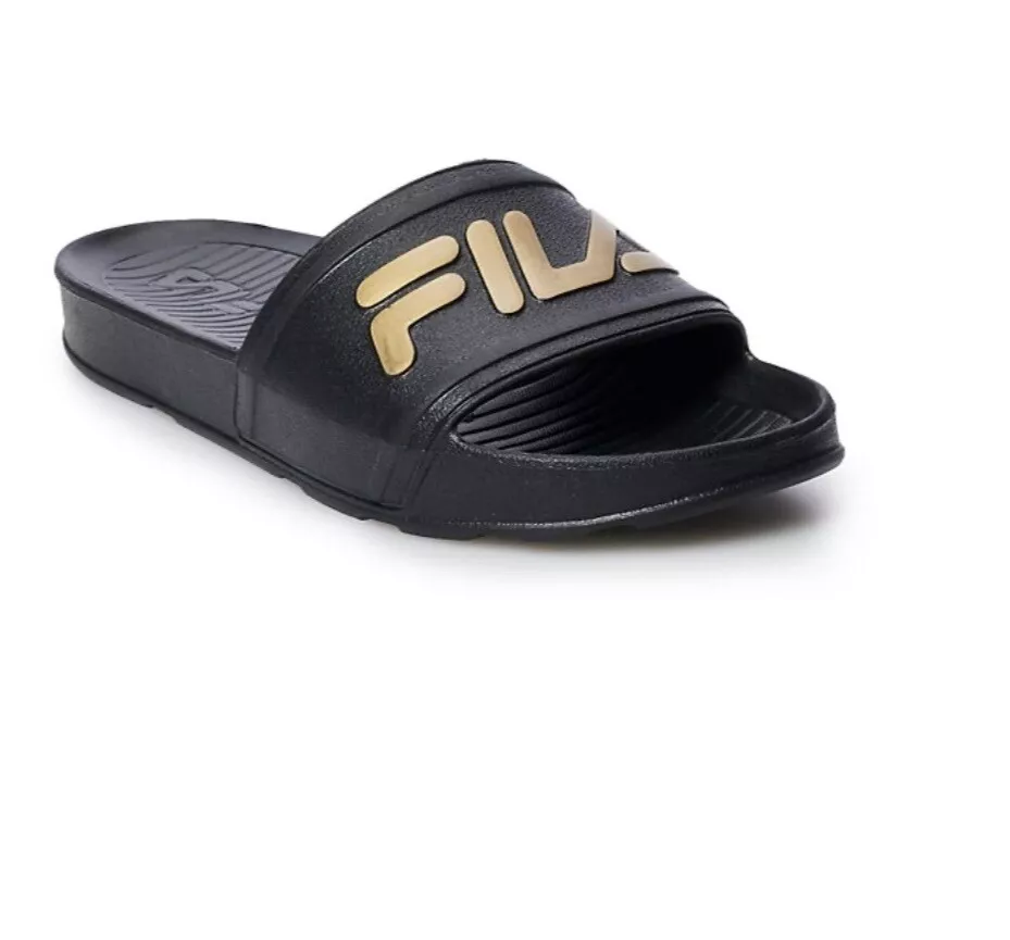 Fila sandals best sale black and gold