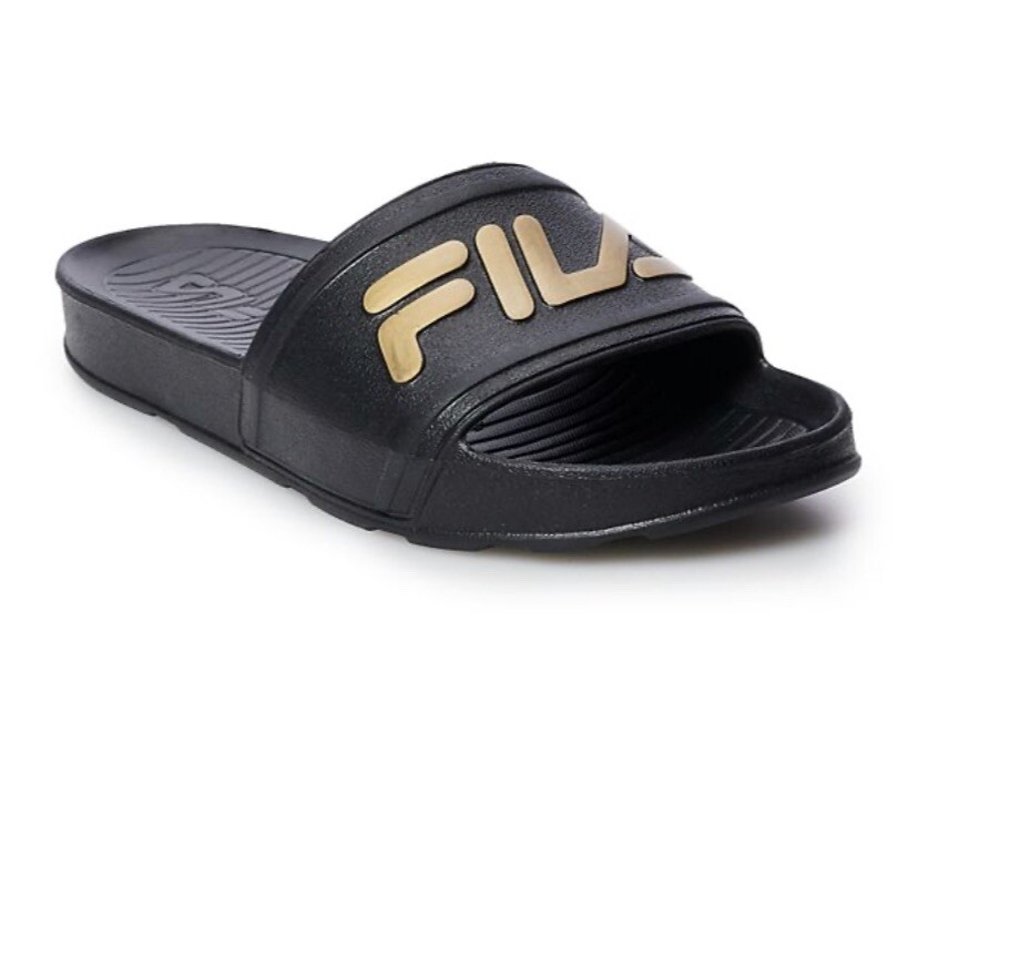 SANDALI FILA ELEGANTI SLIDE LT LOGO NERO e oro Taglia: Donna 10