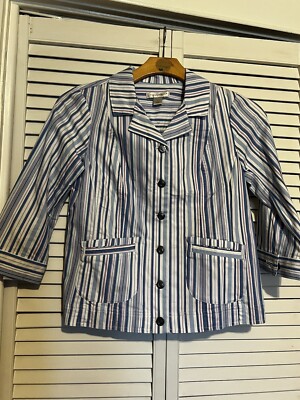 CHRISTOPHER & BANKS Women's Size Small S Shirt Top Stretch Button Down Striped