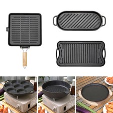 Cast Iron Frying Enamel Pan Grill BBQ Skillet Pancake Griddle Plate Multi Size