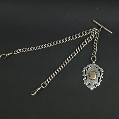 Heavy Antique Solid Sterling Silver Double Albert Pocket Watch