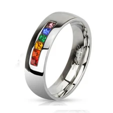 6mm Stainless Steel Gay Lesbian Pride Rainbow Wedding Band Promise Ring  R533