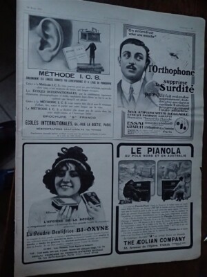 PIANOLA THE AEOLIAN CIE + l'ORTHOPHONE suppresses deafness pub ILLUSTRATION 1914