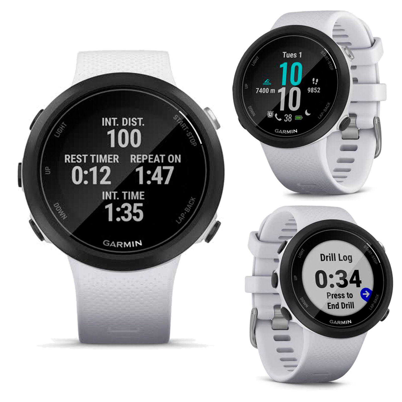 Garmin White GPS Smart Sport Watch Pool &amp; Open Water Swimming Wrist HRM | eBay