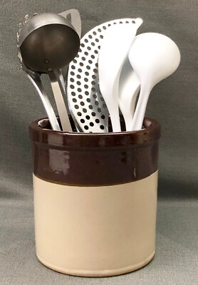 Vintage Stoneware UTENSIL CROCK Pottery N.R.P Co Roseville 6 1/4'' x 6''