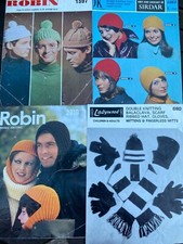 4 Knitting & Crochet Patterns Ladies & Mens Hats Scarf Gloves Football Bobble