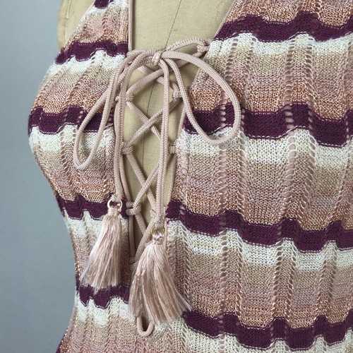 SUBOO l M Boho Ombré Metallic Zig-Zag Knit Lace-up Tassel Tie One Piece Swimsuit - Picture 5 of 10