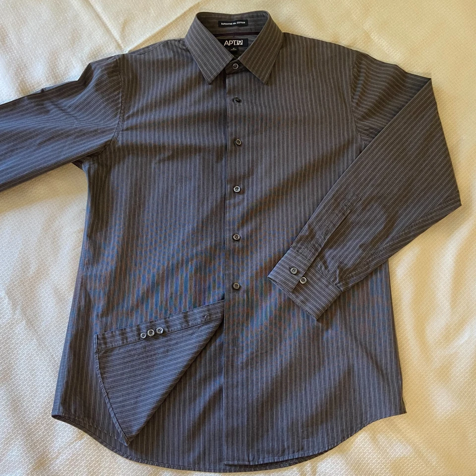 Mens Dress Shirts Sz 16 1/2 Lng Slv Purple Charcoal Button-Up Axcess, Apt 9 EUC - Image 2 of 2