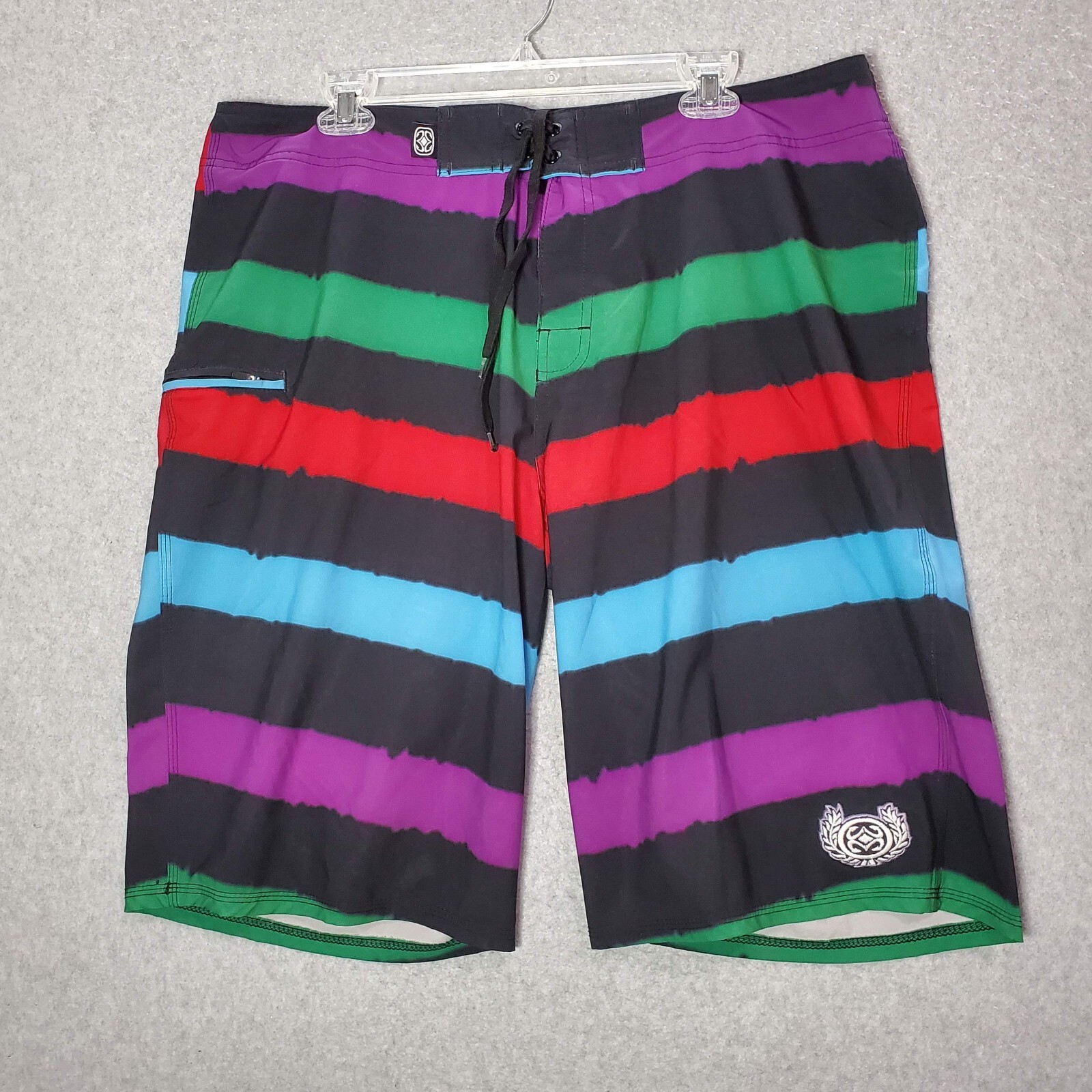 Maui Built Men Swimwear 38 Blackk Striped Board Shorts Logo Surf