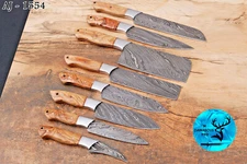 8 PIECES CUSTOM HANDMADE FORGED DAMASCUS STEEL BLADE CHEF KNIFE KITCHEN SET 1554