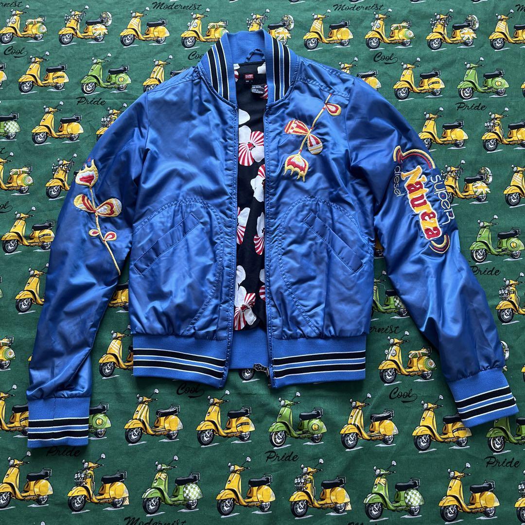 Diesel Stadium Jacket Sky Blue Embroidered Front & Back - New